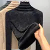 Camiseta Base Jacquard de Encaje Engrosada de Venta Caliente para Otoño e Invierno para Mujer, Top Cálido de Cuello Alto para Otoño e Invierno