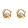 Pendientes de Metal con Perlas y Girasol Exagerados Personalizados Transfronterizos de Amazon Pendientes de Moda con Diseño Simple Retro para Mujer