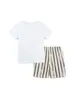 Traje de Verão Transfronteiriço para Meninos Manga Curta Moda Estampada Camiseta Infantil Gola Redonda Conjunto de 2 Peças Shorts de Tricô Infantil