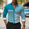 Moda Transfronteriza Primavera, Otoño e Invierno 2025 Hombres Tendencia Versátil Moda Rayas Estampado 3D Cuello Solapa Manga Larga Camisa Comerciante