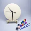 Reloj de Pared Decoración de Esfera en Blanco DIY Tablero Redondo de Madera Pintura Fluida Graffiti Infantil de Jardín de Infancia Reloj Hecho a Mano