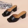 Sandalias de Verano Casuales de Color Sólido con Punta Abierta, Estilo Francés para Mujer, de Talla Grande, con Tacón Grueso y Punta Cuadrada