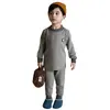 Conjunto de Roupa Íntima Térmica Sem Costura de Lã e Seda Infantil para Meninos e Meninas, Top e Calça Derong de Gola Redonda para Outono, Pijama para Casa