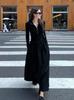 Vestido Longo Tricotado Estilo Hepburn Francês Gola Polo Modelagem Slim e Alongadora Preto Aplicação de Zíper Saia Longa Alta