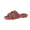 Pantuflas peludas para mujer estilo coreano otoño e invierno 2026 con forma de H, de felpa, suela plana, para usar al aire libre, modernas, elegantes, suaves, de algodón