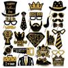 PZ311 25 accesorios para fiesta de cumpleaños con purpurina para el Día del Padre, color negro y dorado, para fotos
