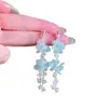 Brincos de Franja com Flor Azul Fresca Estilo Coreano Verão Doce Estilo Mori Estilo de Férias Longos Elegantes Brincos Brincos