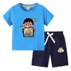 Camiseta de Niños 2023 Verano Nueva Ropa para Niños ins Pantalones Cortos de Manga Corta para Niños Traje de Dos Piezas