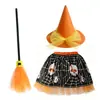 Nuevo Disfraz de Halloween 2026: Falda Tutú de Malla, Sombrero de Bruja Estampado para Niñas, Falda Abullonada, Escoba Set de Tres Piezas