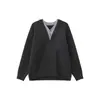 Suéter Color Block de Gola V Falso Duas Peças para Homens, Estilo Old Money Outono e Inverno, Pulôver de Tricô Relaxado e de Alta Qualidade