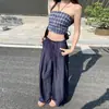 Pantalones Casuales de Lino Tencel Azul Profundo para Mujer Verano Estilo Delgado 2026 Nuevos Pantalones de Pierna Ancha Sueltos y Caídos de Longitud Completa