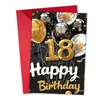 Tarjeta de felicitación para ceremonia de mayoría de edad del 18 cumpleaños, tarjeta de bendición conmemorativa de ceremonia de mayoría de edad de fiesta con globos negros y dorados, regalo de cumpleaños para amigos