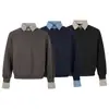 Camisa Polo Falsa de Dos Piezas para Hombre de Primavera y Otoño, Moda Callejera Americana Sudadera Pulóver con Cremallera Parcial de Cuello Vuelta, Patchwork a Cuadros en Capas