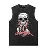 Nova Caveira Lavada Velha Batik Vintage Rock Solta Caveira Sem Mangas Camiseta