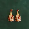 Pendientes de Polvo de Oro Real Electrochapado, Lujo Accesible y Pendientes de Estilo Chino Nuevo de Gama Alta, Borlas de Aguja de Plata Estilo Chino, Joyería de Cristal Estilo Chino