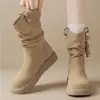 Botines cortos para mujer, nueva colección otoño/invierno 2026, botines de tobillo estilo Western retro, diseñados para mujeres menudas, con suela gruesa para mayor altura y forro de felpa para abrigar.
