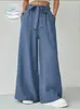 Pantalones de pierna ancha para mujer de comercio exterior transfronterizo en stock, pantalones largos holgados de moda, pantalones drapeados versátiles casuales de color brillante para mujer de primavera y verano