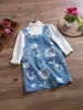 Directamente del fabricante: Vestido de tirantes de mezclilla lavado para niña, Nuevo estilo de verano con estampado de margaritas, Versátil para diversas ocasiones