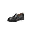 Mocassins Básicos Versáteis Texturizados de Pele de Ovelha Integral para o Dia a Dia 2025 Sapatos de Couro de Salto Baixo Grosso Bico Redondo Couro Genuíno Sapatos de Camada Única para Mulheres