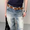 Cinto Studded Melard Brown de Alta Resistência para Mulheres, Estilo Punk em Camurça, Combinado com Jeans, Cinto Estreitador de Cintura