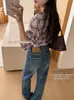 Jeans Su Xinlan/YOUMO Otoño Elástico en Cuatro Direcciones Lavado Vintage Versátil Adelgazantes Ajustados Pierna Ancha 95226