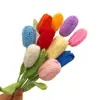 Ramo Hecho a Mano Tulipán Cerrado Tejido Terminado Flor de Lana Ganchillo Tejido Flor Artificial Tulipán Flor Tejida