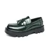 Nuevos mocasines para hombre estilo británico, zapatos formales de negocios brillantes sin cordones con suelas gruesas, zapatos casuales de cuero que aumentan la altura