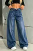 Jeans de Mujer Elásticos con Dobladillo Curvo Tricolor Bigotudos Estilo Retro Americano, Geniales y con Estilo, Moda Transfronteriza Casual Suelta de Pierna Ancha Europea y Americana