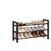 Zapatero de hierro forjado de tres niveles, adecuado para dormitorios y uso doméstico, un estante de almacenamiento simple para la entrada, diseño de múltiples capas, ahorra espacio y zapatero a prueba de polvo
