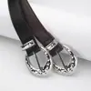 Nuevo Cinturón de Cuero PU Brillante con Hebilla Redonda de Patrón Martillado de Aleación para Mujer, Versátil para Jeans de Verano, Cinturón de Personalidad, Venta al por Mayor