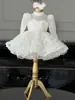 Vestido Blanco de Princesa para Niñas 2026 Nuevo Estilo Vestido de Malla Floral de Manga Larga Vestido de Cumpleaños de Un Año Vestido de Princesa
