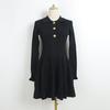 Vestido de Punto Nuevo Estilo Primavera y Otoño con Cuello Solapa y Botones Dorados, Textura de Canalé que Ceñe la Cintura, Falda Plisada, Elegante Estilo Retro