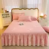 Falda de Cama de una Pieza Estilo Simple Cepillado Ecológico 100% Algodón Otoño/Invierno Algodón Puro Engrosado Encaje Antideslizante Cubierta de Cama Juego de Tres Piezas