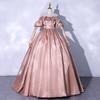 Vestido de Noche Rosa con Falda Voluminosa para Anfitrionas, Princesa Fugitiva, Vestido de Canto para Estudiantes de Examen de Artes Vocales, Satín para Mujeres