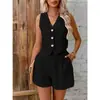 Amazon Transfronteiriço Primavera Verão Tamanho Plus Solto Temperamento Casual Sem Mangas Cor Sólida Botão Colete Moda Conjunto Esportivo