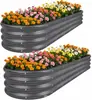 Canteiro oval de chapa galvanizada, caixa de plantio de metal para exterior, espessado e à prova de ferrugem, destacável e montável, adequado para uso transfronteiriço