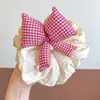 Scrunchie de Tecido com Bolinhas e Xadrez, Laço de Cabelo com Enchimento de Algodão, Faixa de Cabelo Estilo Menina para Coques, Acessório de Cabelo Infantil