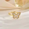 Anillo Versátil de Moda con Diseño de Mariposa Chapado en Cobre Oro Real de 18K para Mujer Zirconia Microincrustada Joyería de Lujo Ligero Nicho de Gama Alta