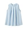 Camisa de Gola Sem Mangas Estilo Coreano Verão Feminino Nova Moda Decote Redondo All-match Elegante Chic Plissado Azul Top Na Moda