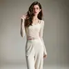 Conjunto de Yoga Ligero y Transpirable para Mujer, Cubierta de Malla para Superponer, Pantalones de Pierna Ancha de Cintura Alta, Conjunto de Dos Piezas para Entrenamiento en Gimnasio para Mujer