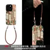 Cordão Floral Adequado para Capa de Celular Estilo Chinês Apple 16 13 Pro Max Pele de Ovelha 15 Silicone Anti-Queda 14