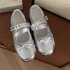 Zapatos Planos de Punta Cuadrada Francesa de Gama Alta Plateados para Mujer Verano 2025 Nuevo Estilo con Falda Zapatos Mary Jane de Suela Blanda