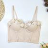 Design francês feito à mão rosa flor tubo superior desgaste externo malha beleza volta underwear integrado copo fixo espinha de peixe sling