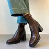 Botines de Tacón Alto Cuadrado de Suela Silenciosa Otoño/Invierno 2025 para Mujer, Botas Delgadas de Tacón Grueso de Lujo Ligero, Botas Delgadas Versátiles de Superficie Suave