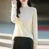 Suéter de Punto de Lino Nuevo Otoño/Invierno 2026 con Borde Enrollado, Cuello Redondo, Manga Larga, Color Sólido, Corte Holgado, Camisa Básica para Mujer