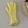 Guantes de Punto Mezcla de Lana con Borde Contrastante Invierno a Prueba de Frío Terciopelo de Conejo Lana Dedos Divididos Muñeca Larga y Ancha