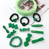 Estilo K de Elegante Lazo Verde Anillo para el Pelo Intestino Delgado Pasador Simple de Corazón Pinza de Pato Pinza Lateral Cuerda para el Cabello Accesorios para el Cabello para Mujeres