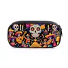 2026 Día de Muertos Transfronterizo Calavera Estampado Estuche para Estudiantes Gran Capacidad Almacenamiento de Papelería Resistente a la Suciedad Repelente al Agua Bolsa para Bolígrafos