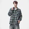 Chaqueta casual estampada, corte holgado, tie-dye de otoño, elegante camisa a cuadros retro estilo americano de manga larga para hombre