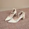 Sapatos Mary Jane de salto alto estilo coreano para mulheres, novo modelo de verão 2026, bico fino, salto grosso, sapatos de salto único, estilo fada, adequados para combinar com vestidos, sapatos de madrinha